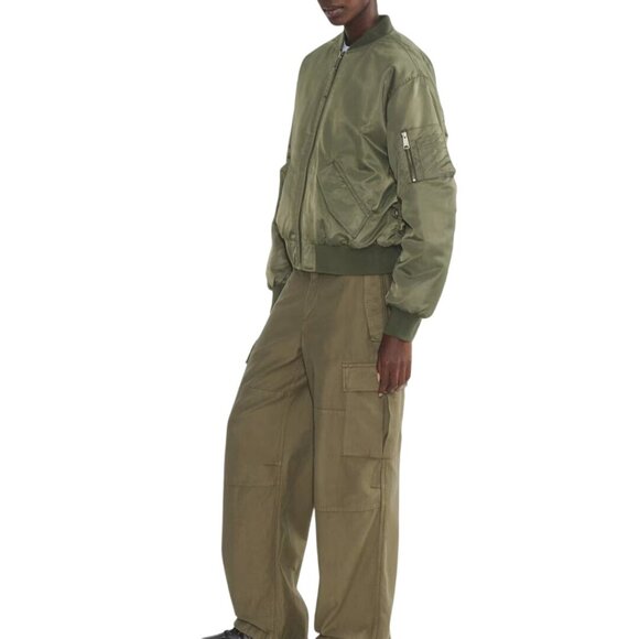 Aritzia TNA Brea Bomber Olive Green Full Zip Pockets Oversized Insulated Size XS - Picture 6 of 12